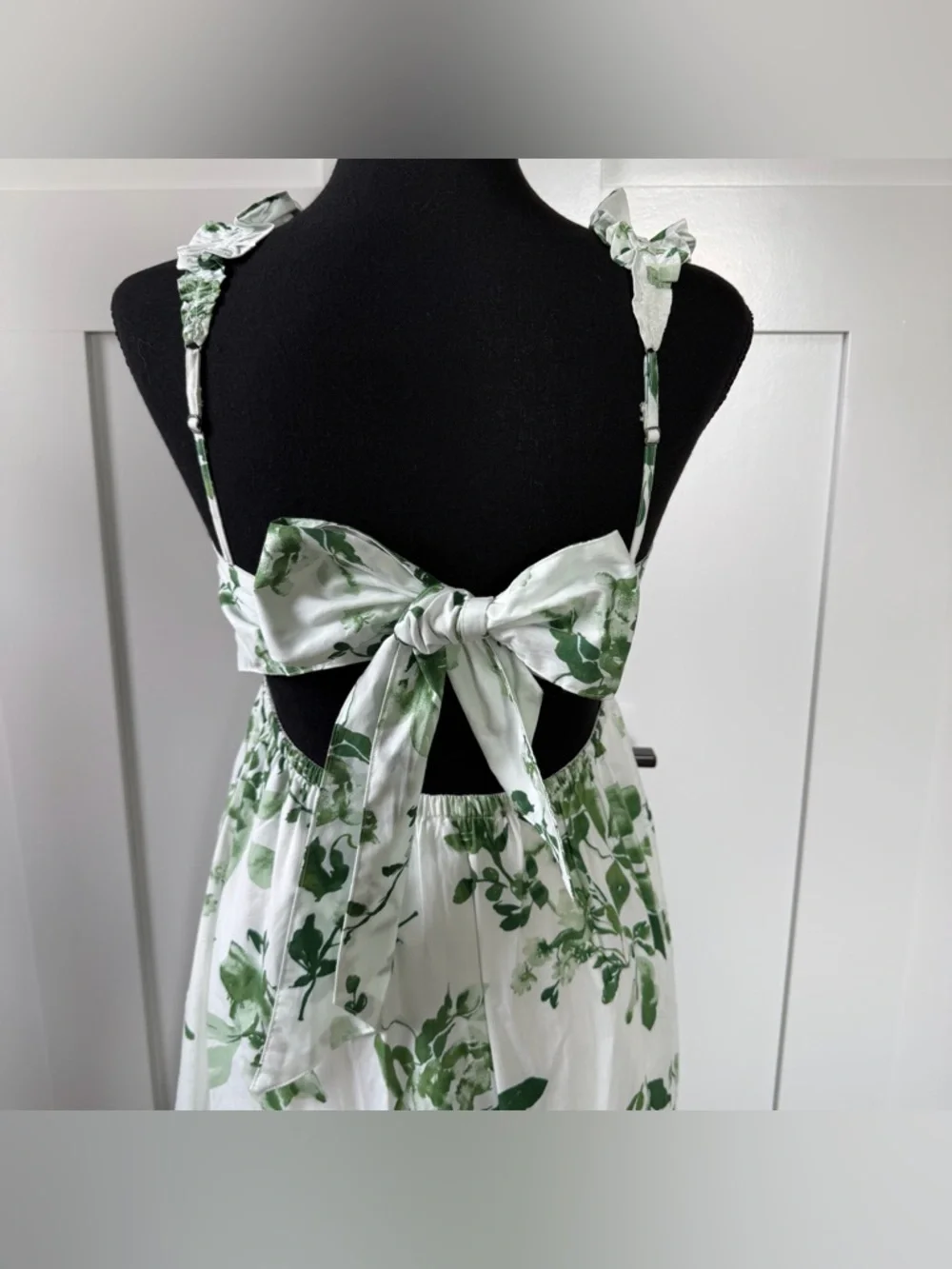 Abercrombie & Fitch Bow Back Poplin Tiered Maxi Dress - Green Floral (XS) | NWT